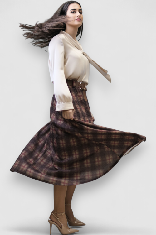 Suknja karirana bordo suknja A kroja Lunaire