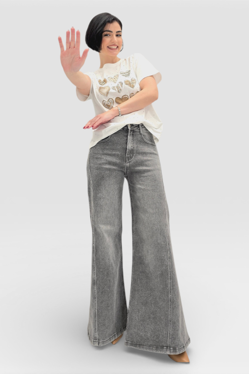 Ženske sive ultra široke traperice Elina