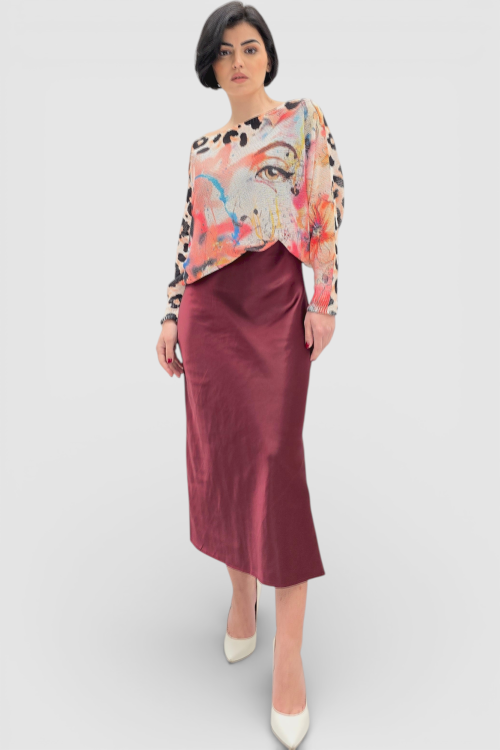 Satenska suknja Isolde u bordo boji s diskretnim sjajem