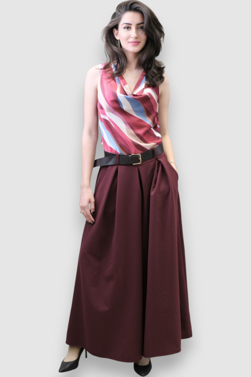 Ženske bordo suknja hlače Cicely s  remenom