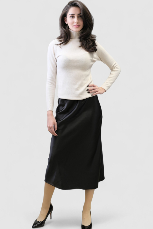 Satenska suknja Isolde u crnoj boji s diskretnim sjajem