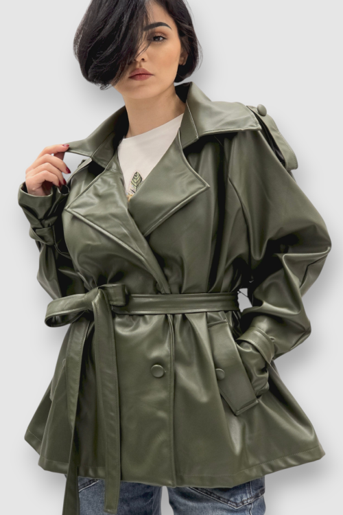 Ženska trendi tamno zelena oversized jakna Ember u imitaciji kože