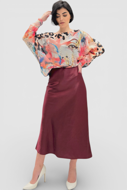 Satenska suknja Isolde u bordo boji s diskretnim sjajem