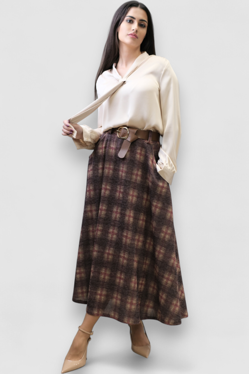 Suknja karirana bordo suknja A kroja Lunaire