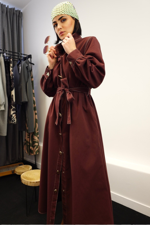 Duga bordo haljina Corinna u retro vintage stilu