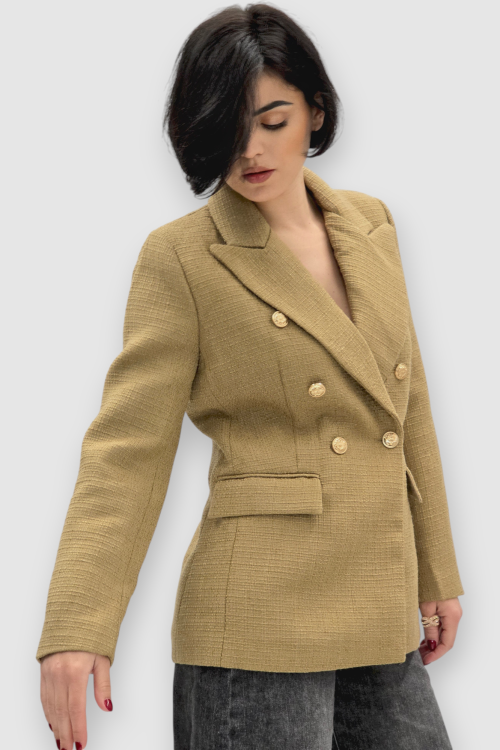 Blago pripijeni sako Ilse od tvida u camel boji sa svjetlucavim efektom