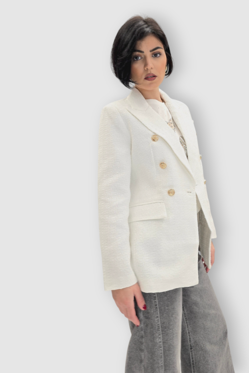Blago pripijeni sako Ilse od tvida u bijeloj boji