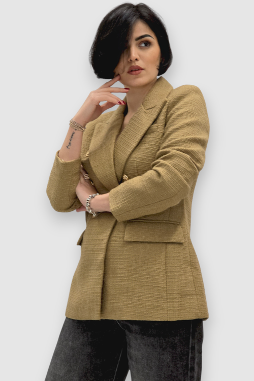 Blago pripijeni sako Ilse od tvida u camel boji sa svjetlucavim efektom