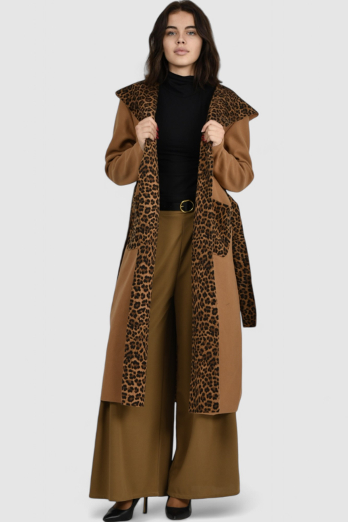 Ženski smeđi dugi kaput Paris