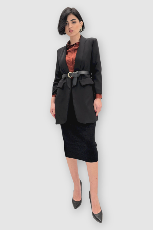 Ženska viskozna crna suknja Melodye pancil kroja