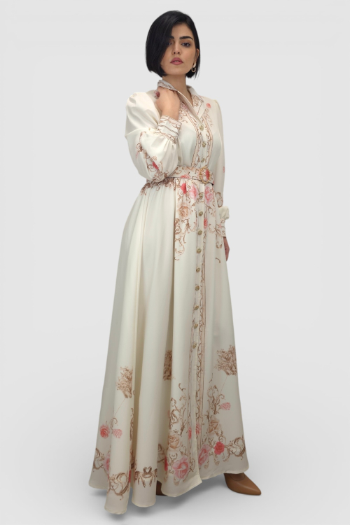 Bež elegantna haljina Monica u francuskom vintage stilu