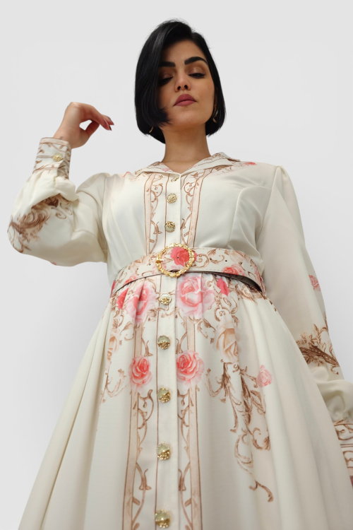 Bež elegantna haljina Monica u francuskom vintage stilu