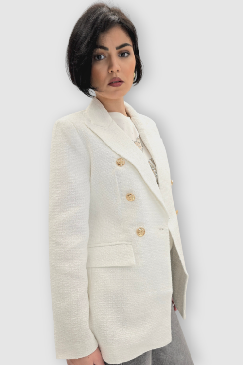 Blago pripijeni sako Ilse od tvida u bijeloj boji