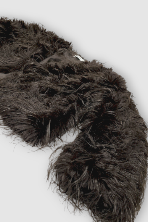 Ženska smeđa kratka čupava trendi jakna Edith