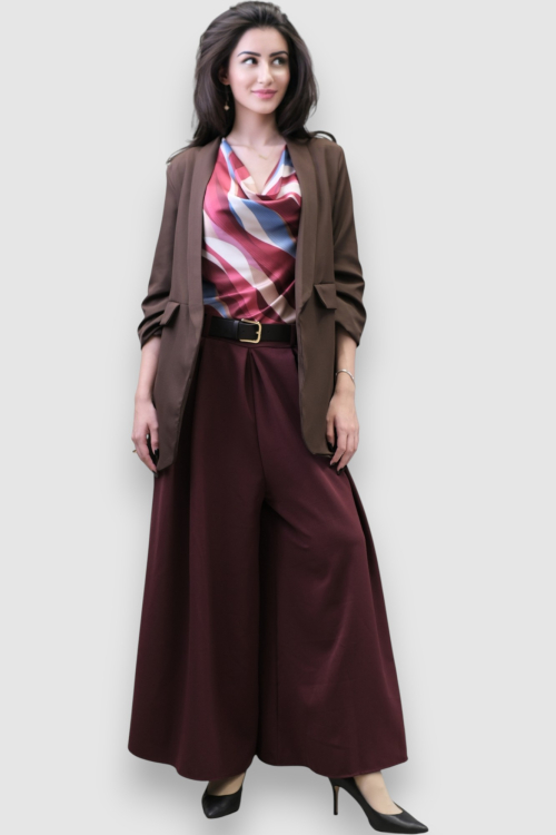 Tamno smeđi dugi ženski sako Casey s remenom