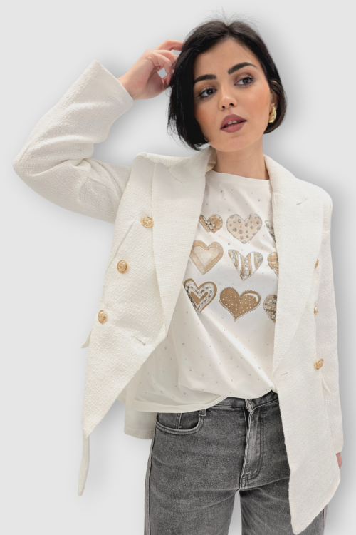 Blago pripijeni sako Ilse od tvida u bijeloj boji