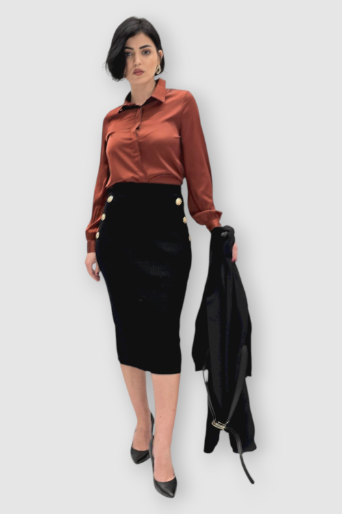 Ženska viskozna crna suknja Melodye pancil kroja