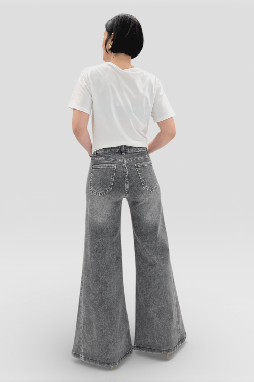 Ženske sive ultra široke traperice Elina