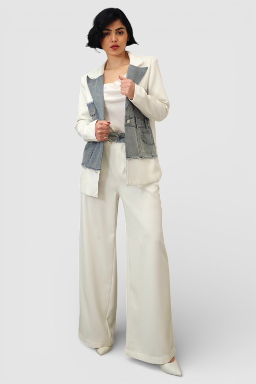 Ženski bijeli stilizirani set sako i hlače Bethany