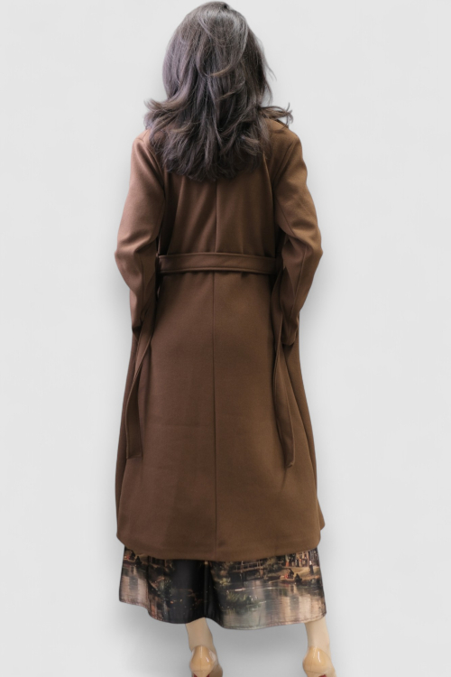 Ženski elegantni dugi smeđi kaput Fenton