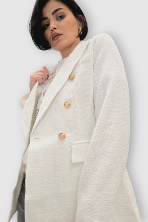 Blago pripijeni sako Ilse od tvida u bijeloj boji
