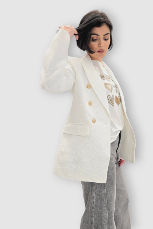 Blago pripijeni sako Ilse od tvida u bijeloj boji